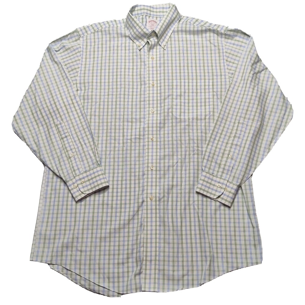 BROOKS BROTHERS 346 Men‎ 16-2/3 Blue Green Check Long Sleeve Button Down Shirt